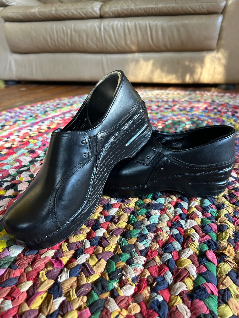 Women’s Dansko Black Leather Slip-On Clogs